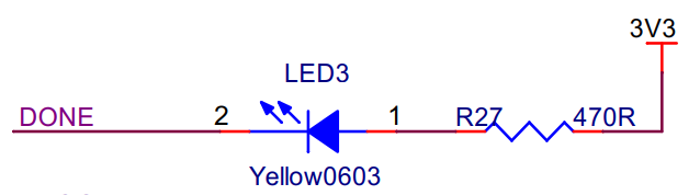 图 1.5 标识为 DONE 的 LED 的硬件连接图